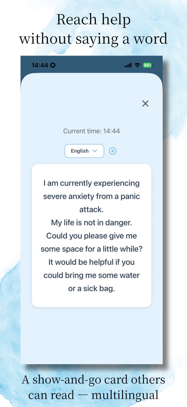 Help card: a multilingual card you can simply show to ask for help when you can't speak.